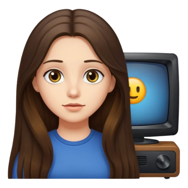 long haired brunette girl hazel eyes watching tv sticker