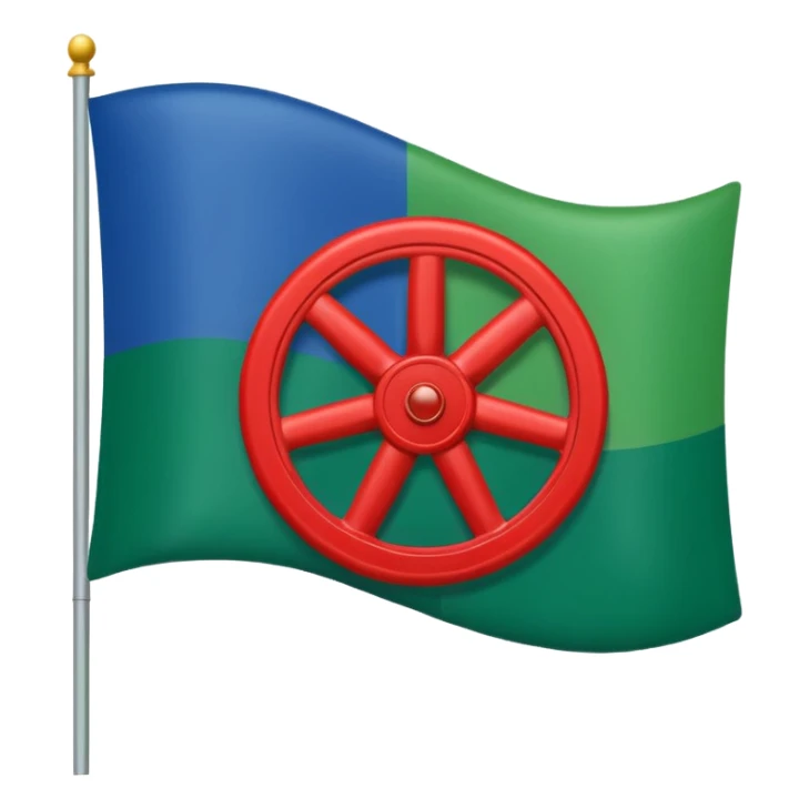 Emoji drapeau moitié à la verticale bleu en haut vert en bas avec une roue rouge au millieu  roue en plein millieu du drapeau sticker
