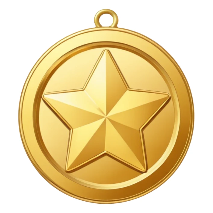 JUST THE CIRCLE golden medal in star shape, central empty space, details in border, golden sticker