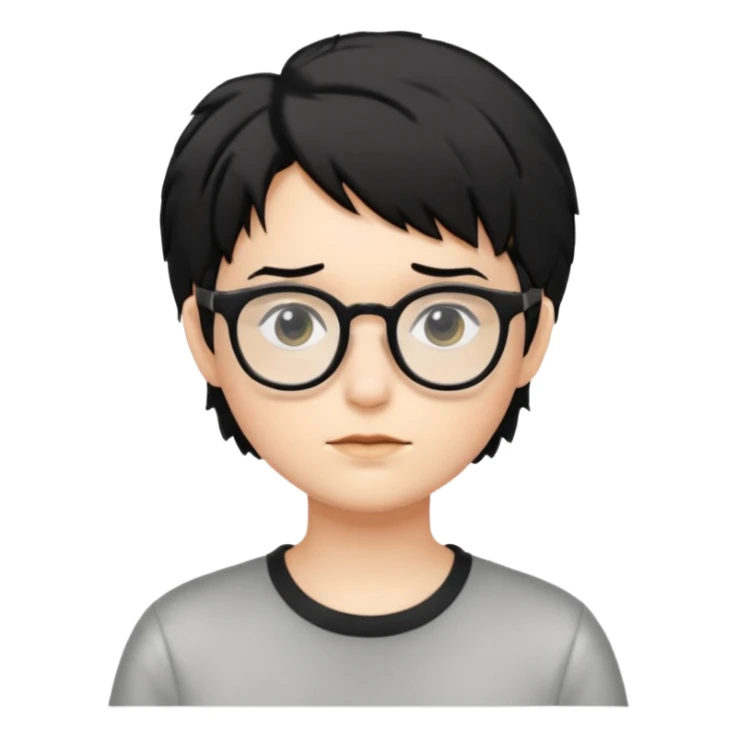 Cabelo bagunçado meio pequeno preto com cor de pele branca e com oculos sticker