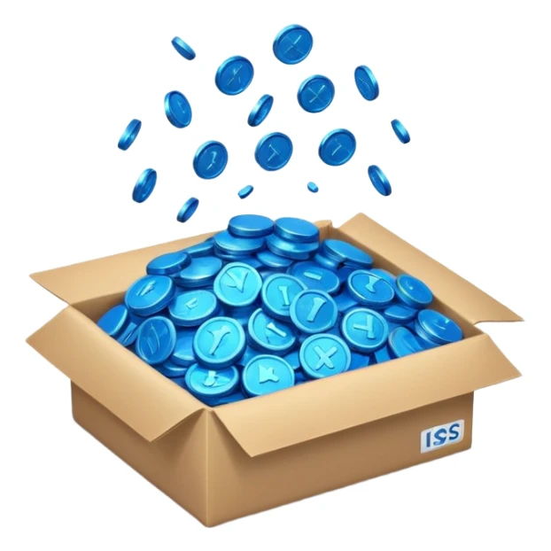 blue coins credit in a package sticker