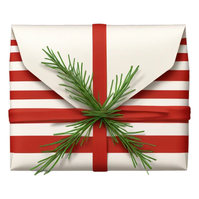 Red and white striped envelope, wrapped in twine with pine needle  sticker