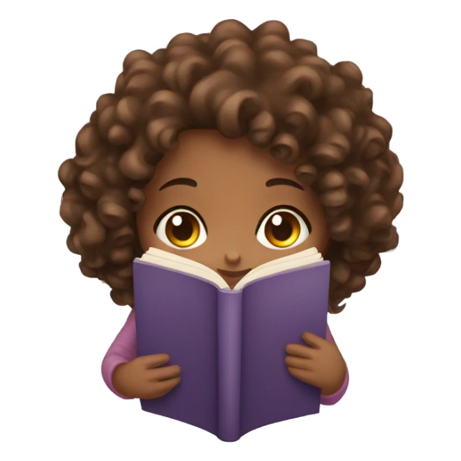  Brown curly hair girl Reading a book sticker