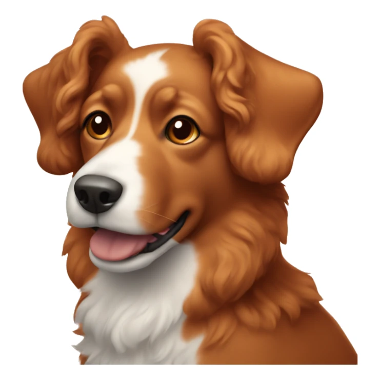 Light red dog with curly hair on ears and a white snout sticker