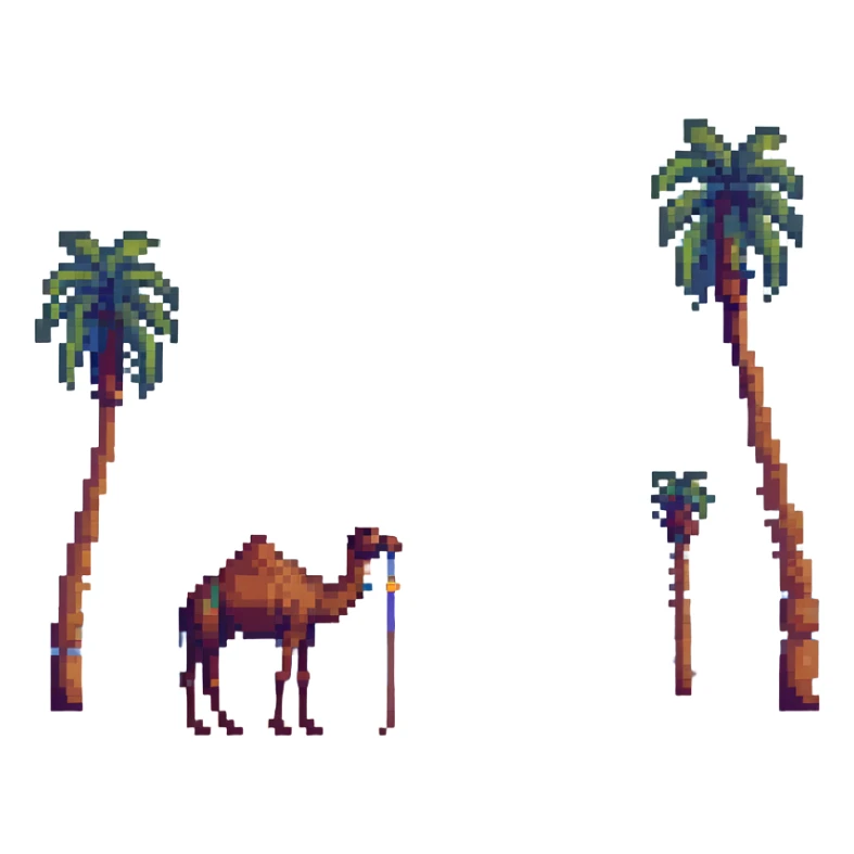 Desert landscape with camel and palm trees, Saudi Arabia sticker