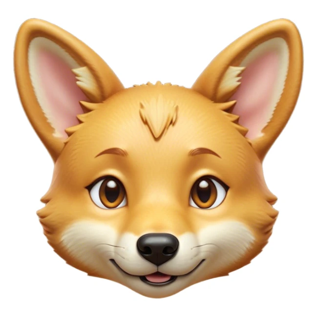 Cinematic Cute Dingo Portrait Emoji, Head tilted playfully and inquisitively, featuring a glossy sandy fur with naturally perky ears and round, sparkling amber eyes filled with curious mischief, Simplified yet irresistibly adorable features, highly detailed, glowing with a warm, friendly glow, high shine, affectionate and spirited, stylized with a touch of outback whimsy, bright and endearing, soft glowing outline, capturing the essence of a mischievous yet loving dingo, so playful it feels like it could bound out of the screen into your arms! sticker