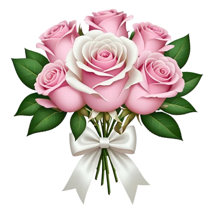 bouquet of pink and white roses and white satin bow sticker