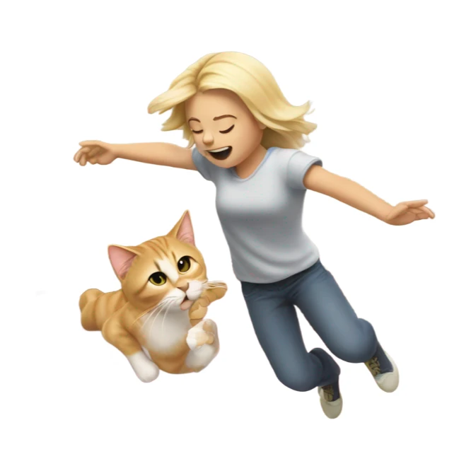 Cat jumping to blond girl sleeping at the bed sticker