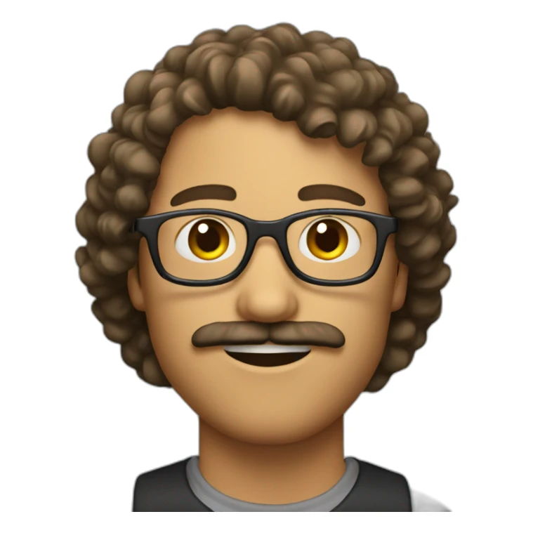 guy with a curly brown mullet mustache and glasses sticker