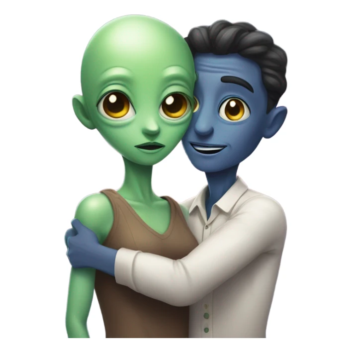 alien woman hugs man sticker