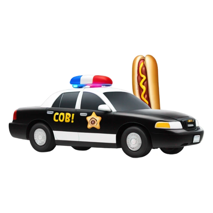 Cop car with a hot dog on it sticker