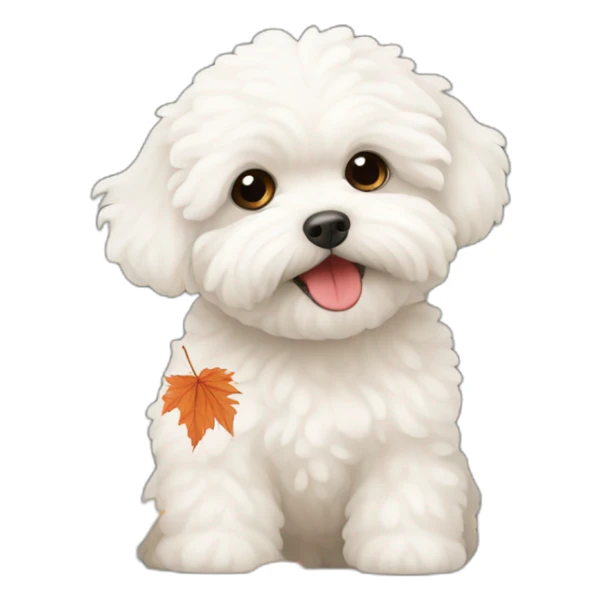 White maltipoo with autumn leaves sticker