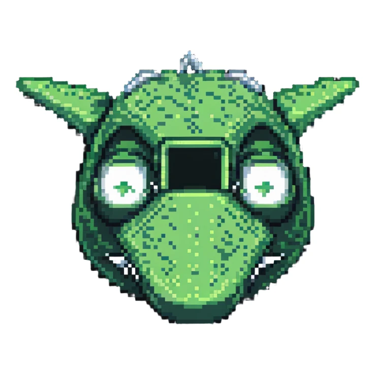 crocodile head as airplane nose, green and silver, pixel art style sticker