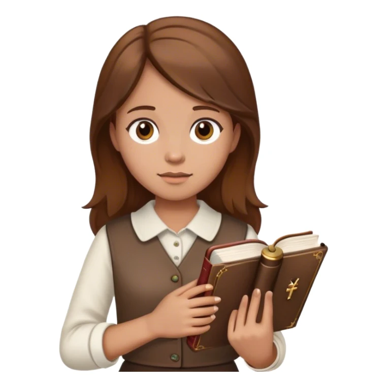 Girl with brown watch hair hold a bible sticker