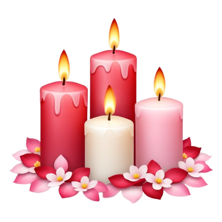 Romantic pastel white pastel pink and red candles with flower petals  sticker