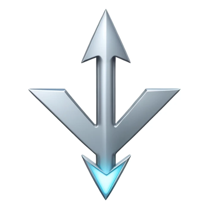 a bold upward arrow emerging from a glowing base, with metallic edges and bright highlight sticker