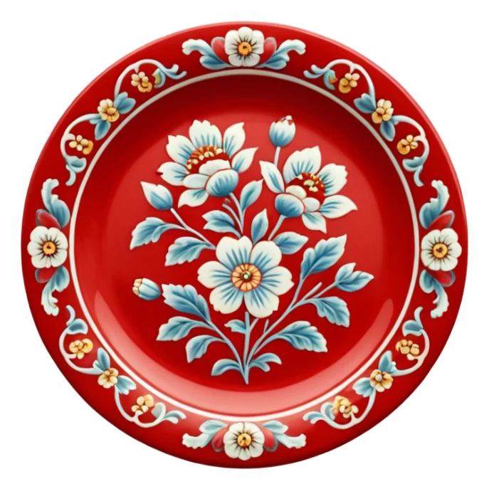 antique porcelain red plate  sticker