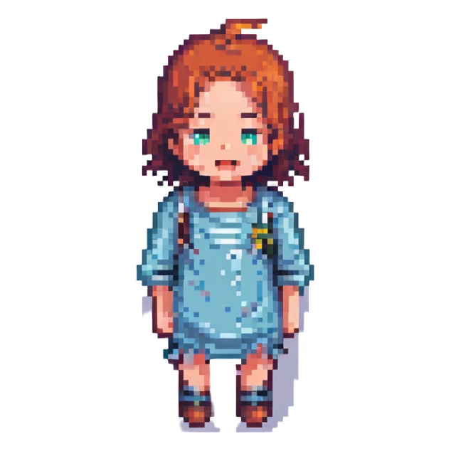 a drooling dumb person, pixel art style sticker