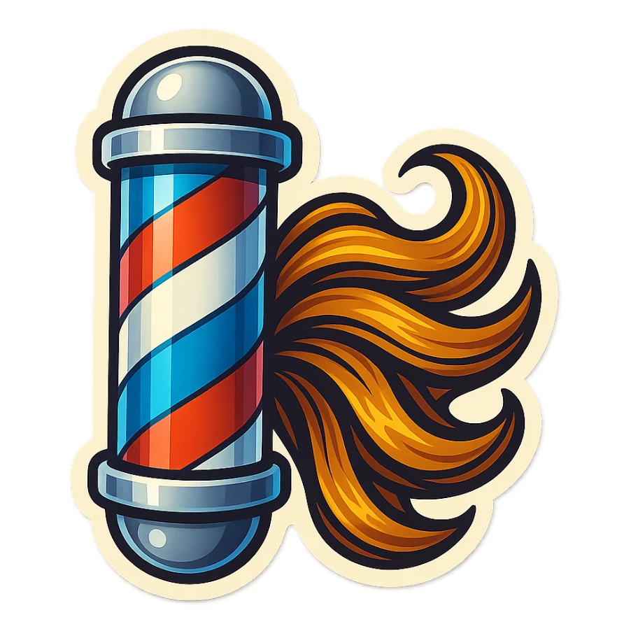 barbershop pole with flowing hair, retro sticker style sticker