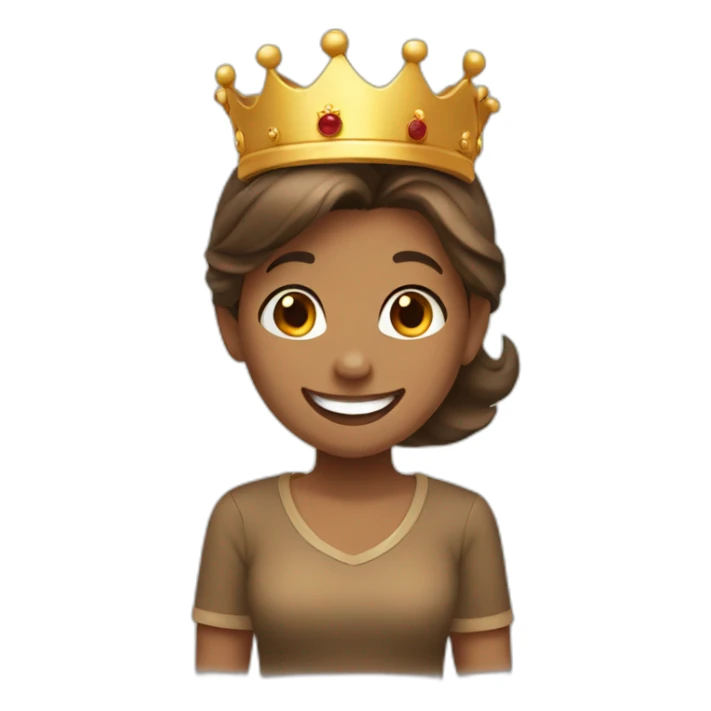 happy girl in brown shirt with crown sticker