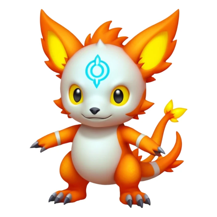 warm-colored neon-colored Digimon-Fionbri-creature (full body) sticker