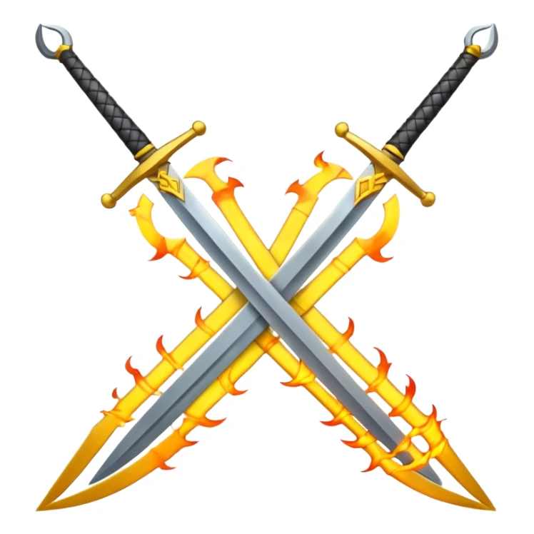 Fully yellow two swords crossed fiery sticker