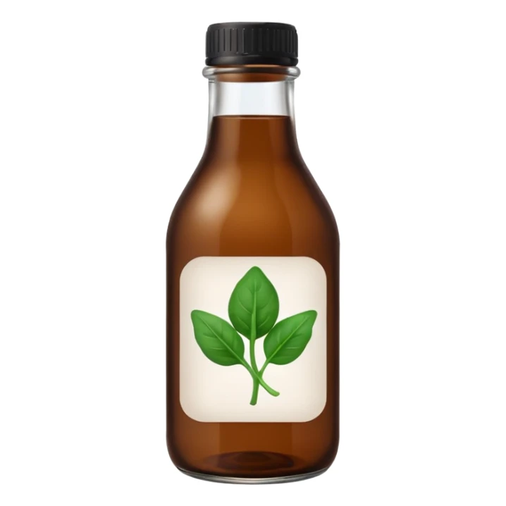 brown glass bottle of supplements with white label, black thin title K2 and small spinach emoji sticker