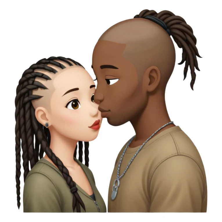 Half shaved head Asian girl kissing black guy with dreads sticker