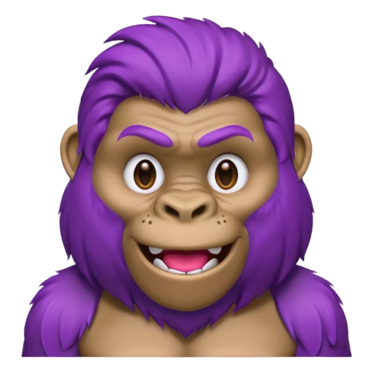 purple haired gorilla head with headrest, apple style emoji, no text, facing slightly right sticker