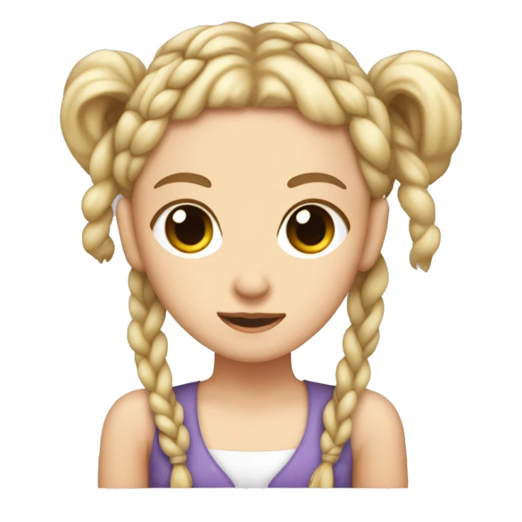 Light brain haired white girl with two braids tied together with a bow sticker