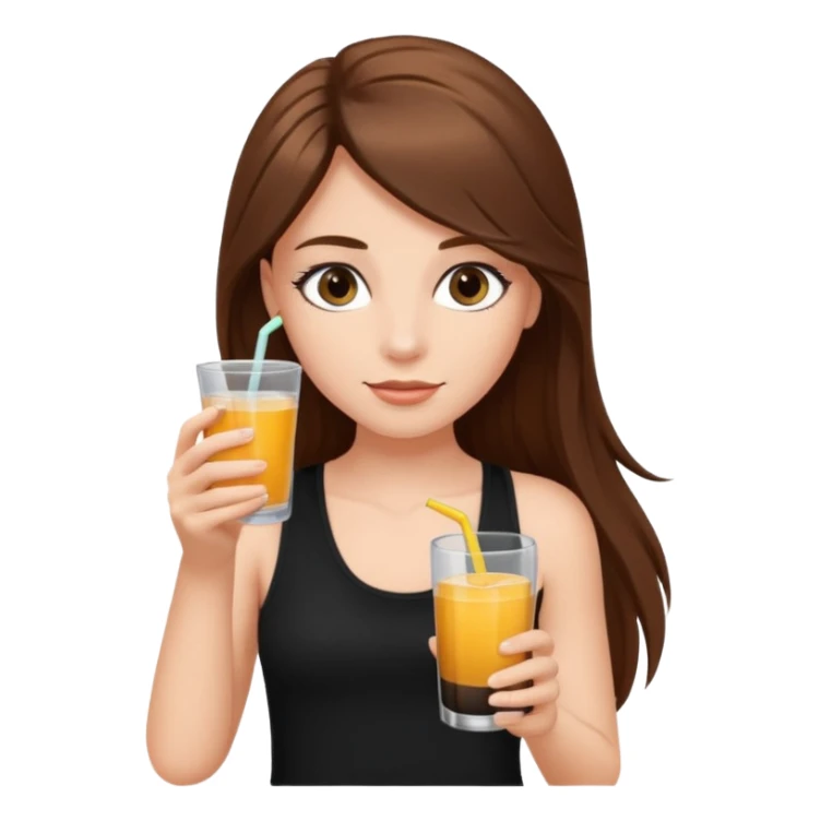 girl with long brown hair, false lashes, dressed with a black tank top and a drink in her right hand sticker