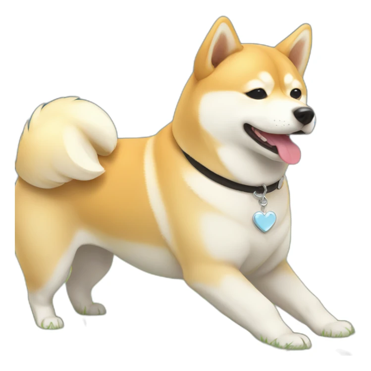 light blonde shiba inu with a silver heart shape tag on its collar sticker