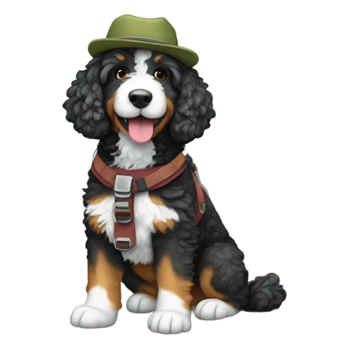 Bernedoodle dressed as hiker sticker
