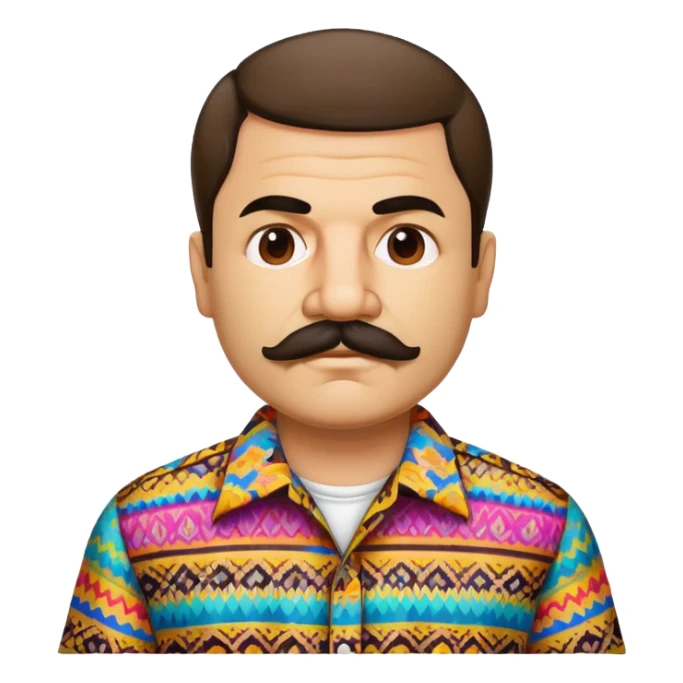 El Chapo character with mustache wearing a colorful patterned shirt sticker