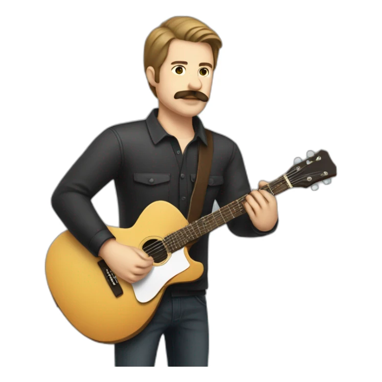 white man with combed back short brown hair and mustach playing a guitar chubby sticker