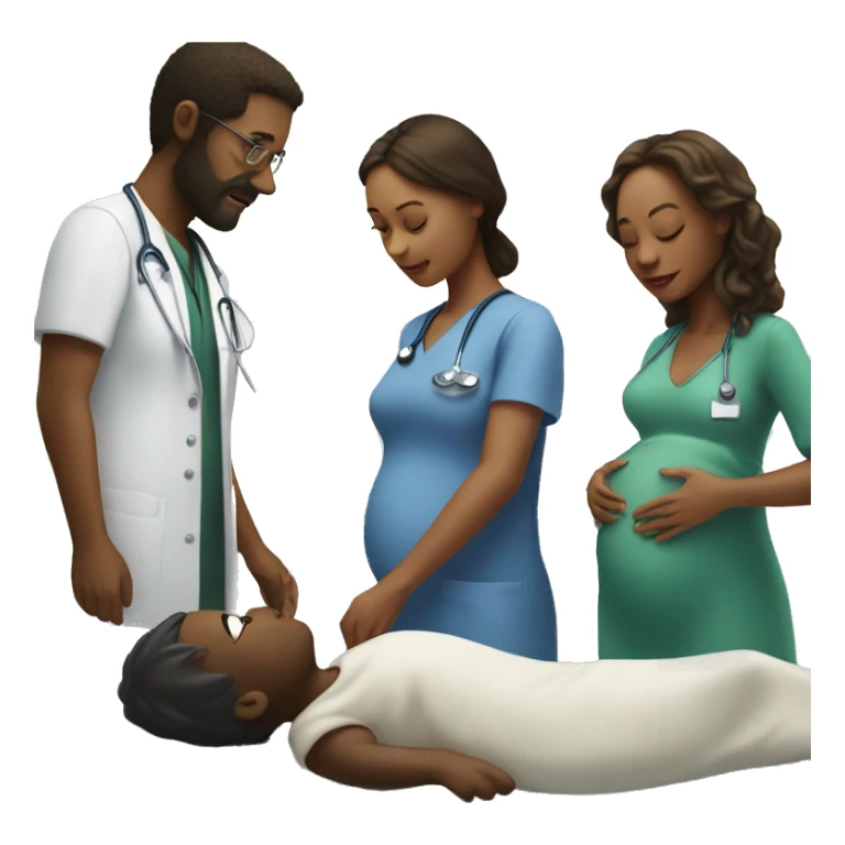 a woman gives birth and doctors stand nearby sticker