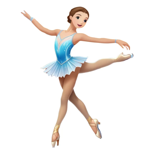 An colorful icon featuring a graceful figure skater performing a spin on the ice. The background includes a grand ice rink palace with shining spotlights and cheering spectators in the stands. Transparent background highlights the elegance and artistry of figure skating sticker