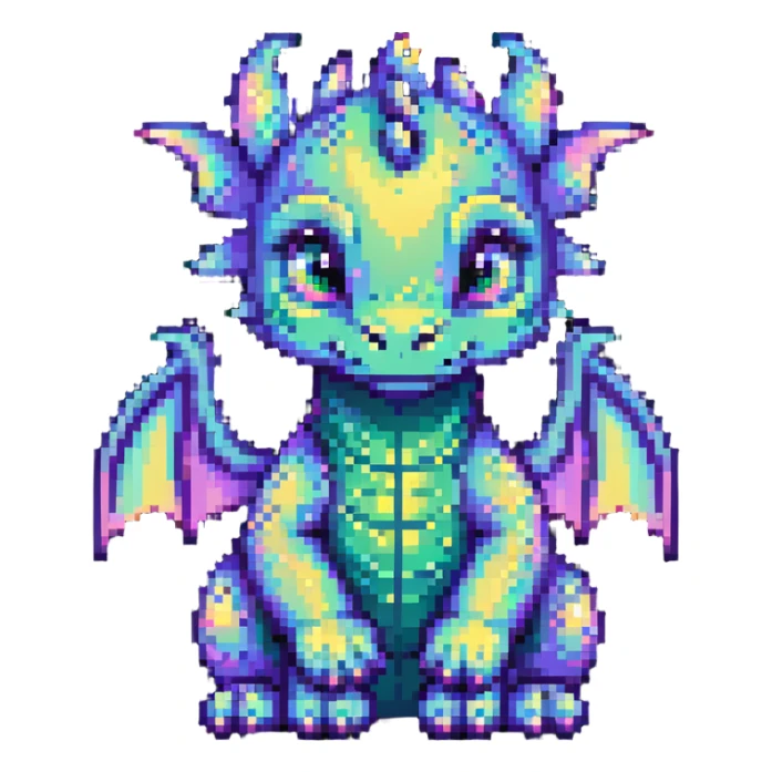 baby dragon sitting, pastel iridescent colors sticker