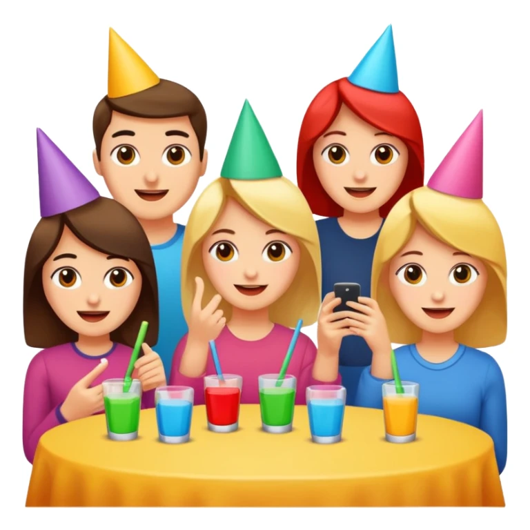 Party quiz with happy people with no phone writing blocks empty eyes sticker