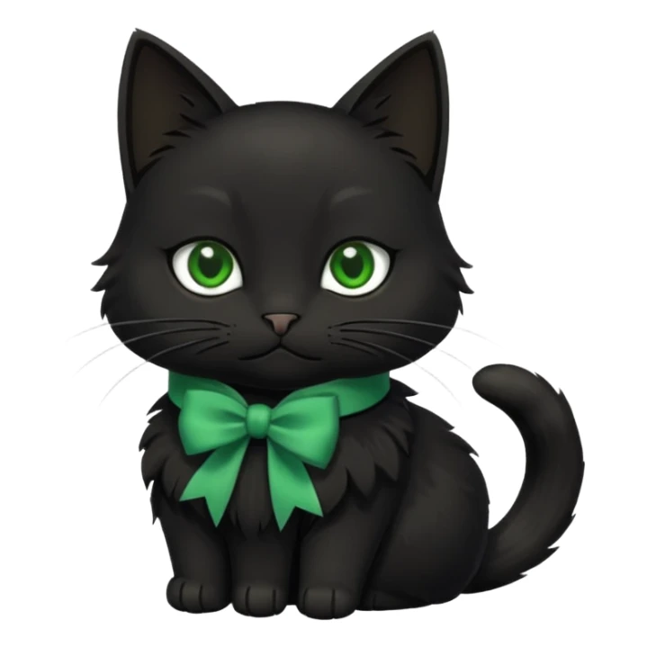 A black cat with sly green eyes and a white bow around its neck sticker