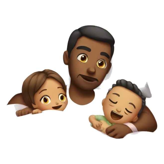 baby lying in bed with mom and dad sticker