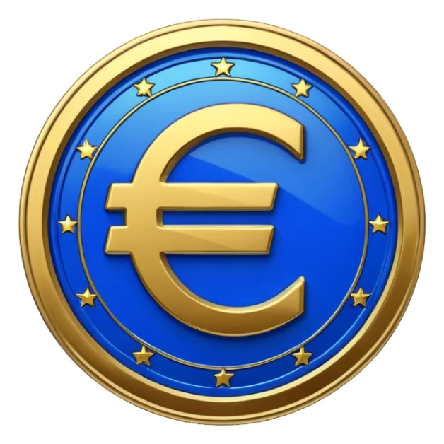 Euro coin digitalization with futuristic and shiny blue glossy circuit style sticker
