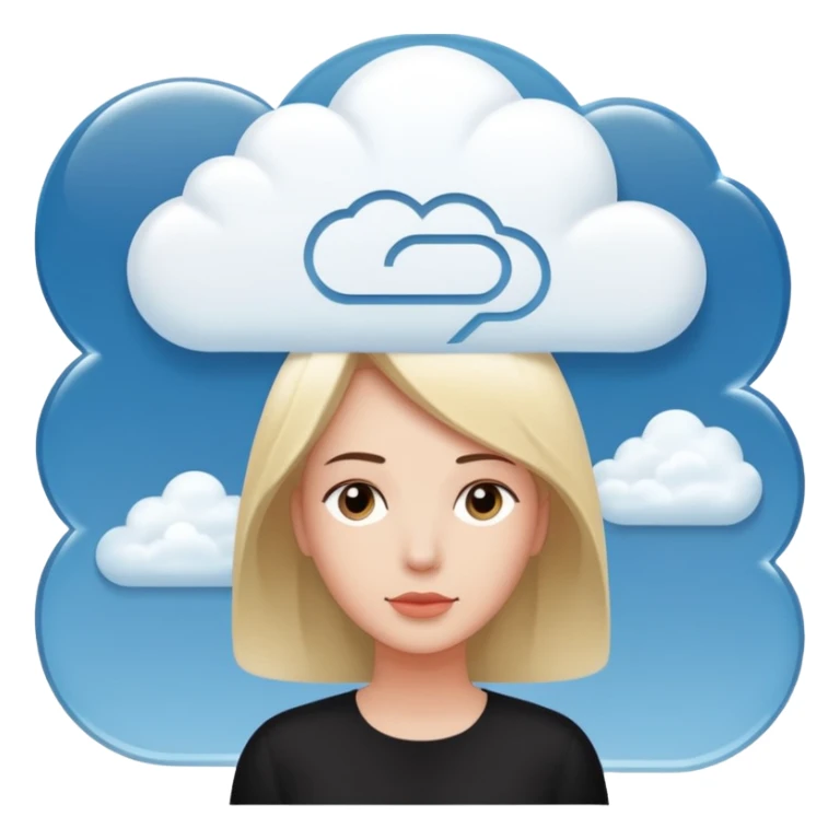 A thinking person with a thought cloud showing a modern hotel reception sticker