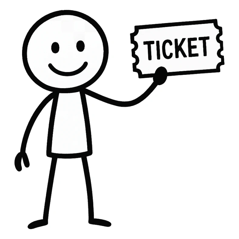 stickman holding a ticket in hand sticker