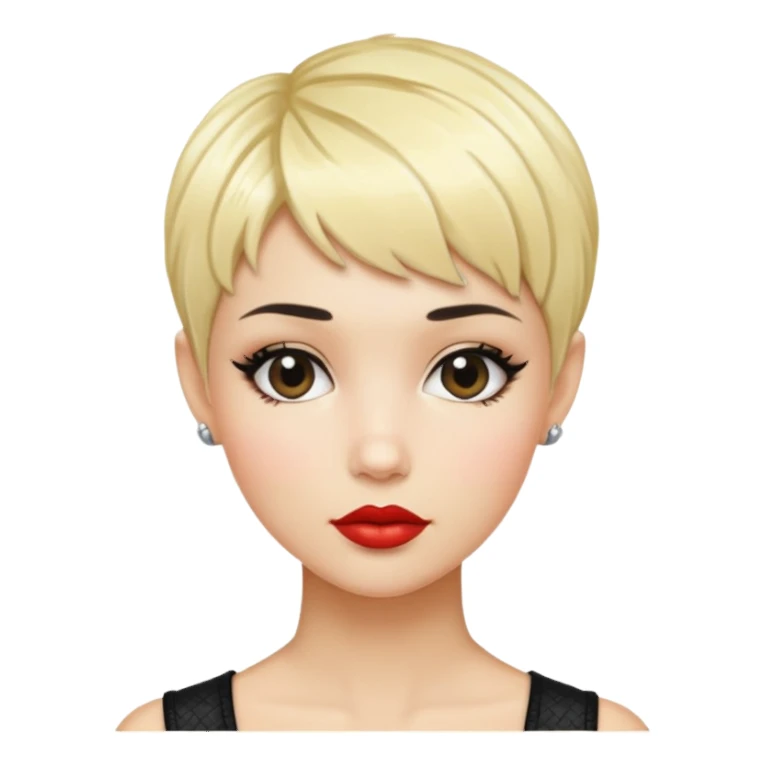 woman pixie cut blonde textured black hair shiny glossy lips sticker