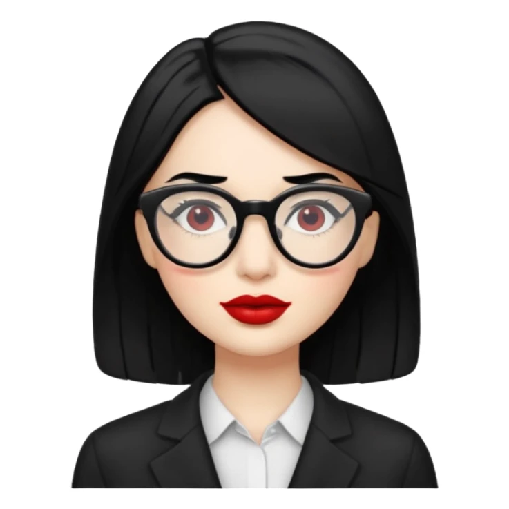 black hair with red lipstick and glasses sticker