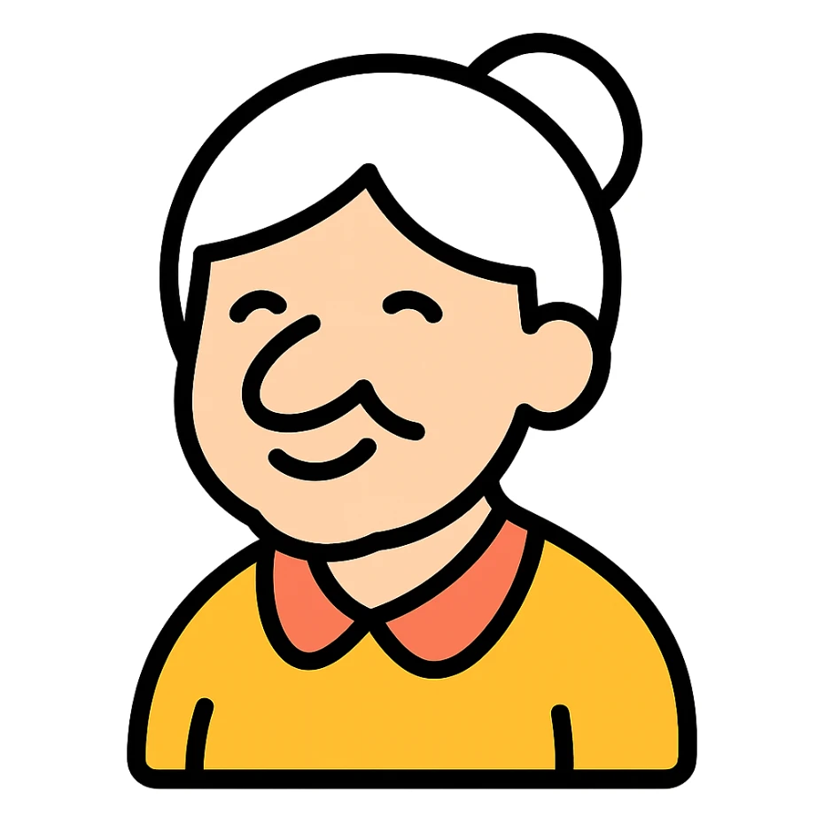 older woman with a big nose, smiling sticker