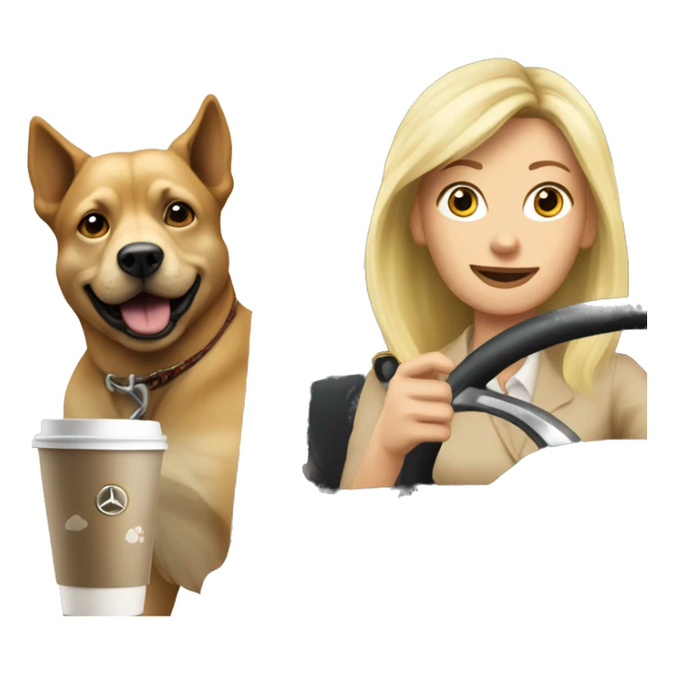 Dog and blonde woman driving  Mercedes drinking coffee sticker