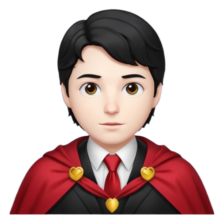 Wavy black hair, red tie, red-and-black cape. Classic vampire look with a formal twist. sticker