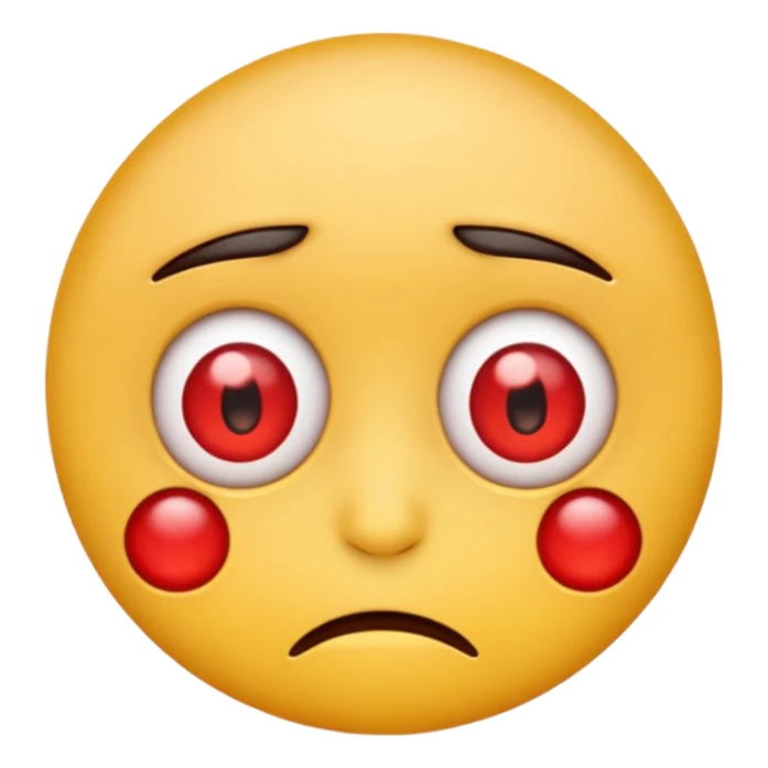 An emoji with red round eyes  with lyi tired face! sticker